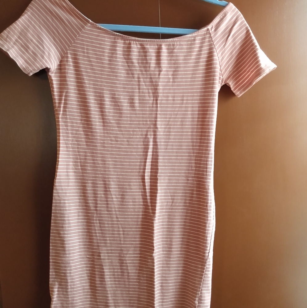 Peach and white striped mini dress